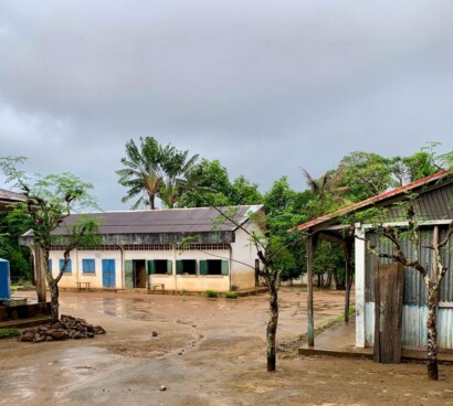 School grounds in rain village east coast Ile Sainte Marie Madagascar