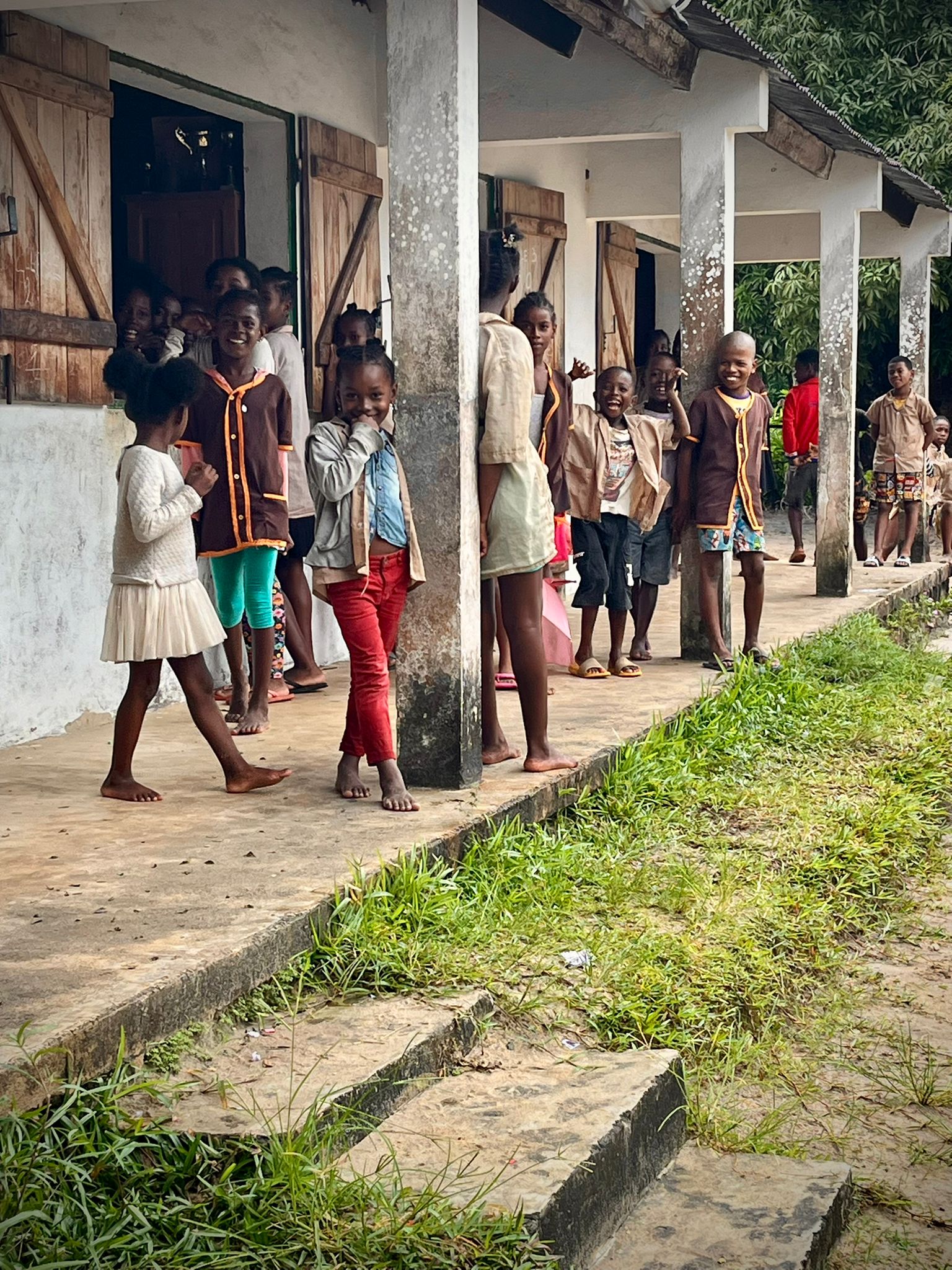 Group of children outside school east coast Ile Sainte Marie, Madagascar