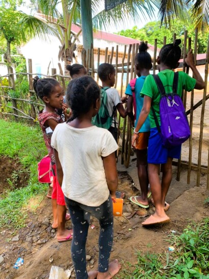 Group of kids ourside the school gate, small village in Madagascar